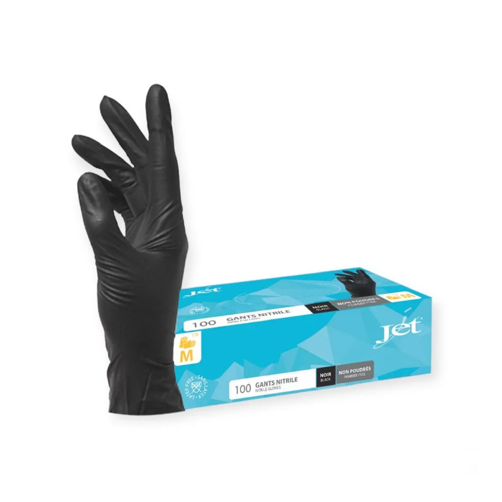Gants nitrile noir non poudrés taille M 100 pcs