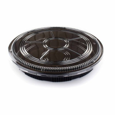 Plateau sushis rond noir + couvercle 33 cm (1x25) E&C