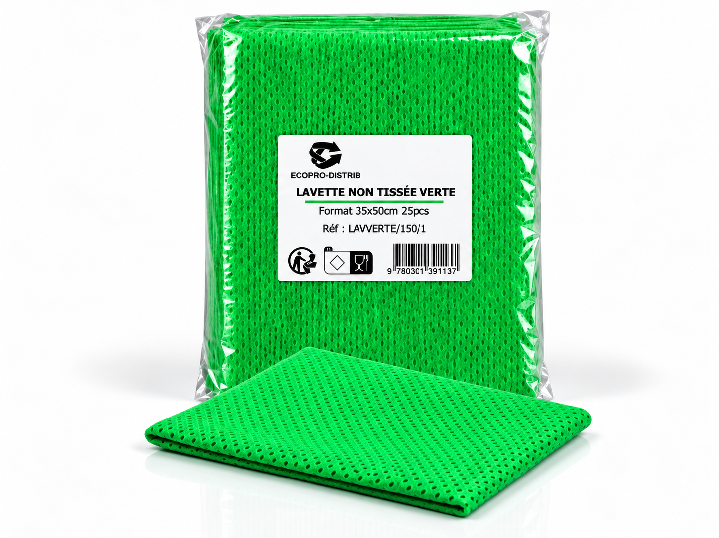 LAVETTE NON TISSES VERT 35x50cm ( 6x25pcs)