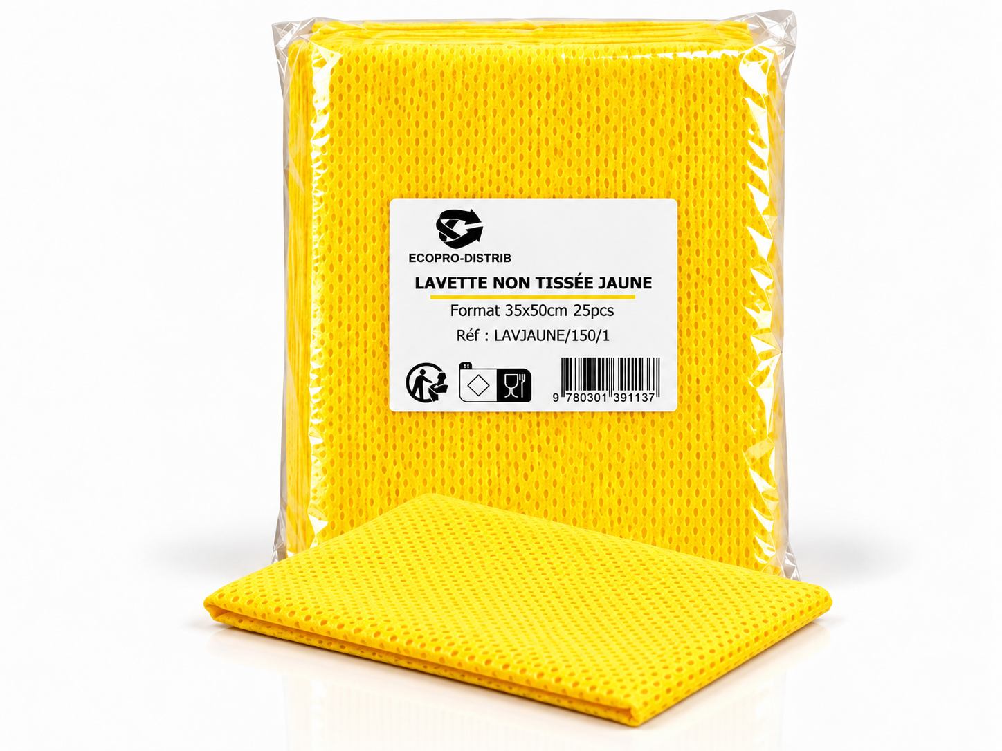 LAVETTE NON TISSES JAUNE 35x50cm ( 6x25pcs) E&C