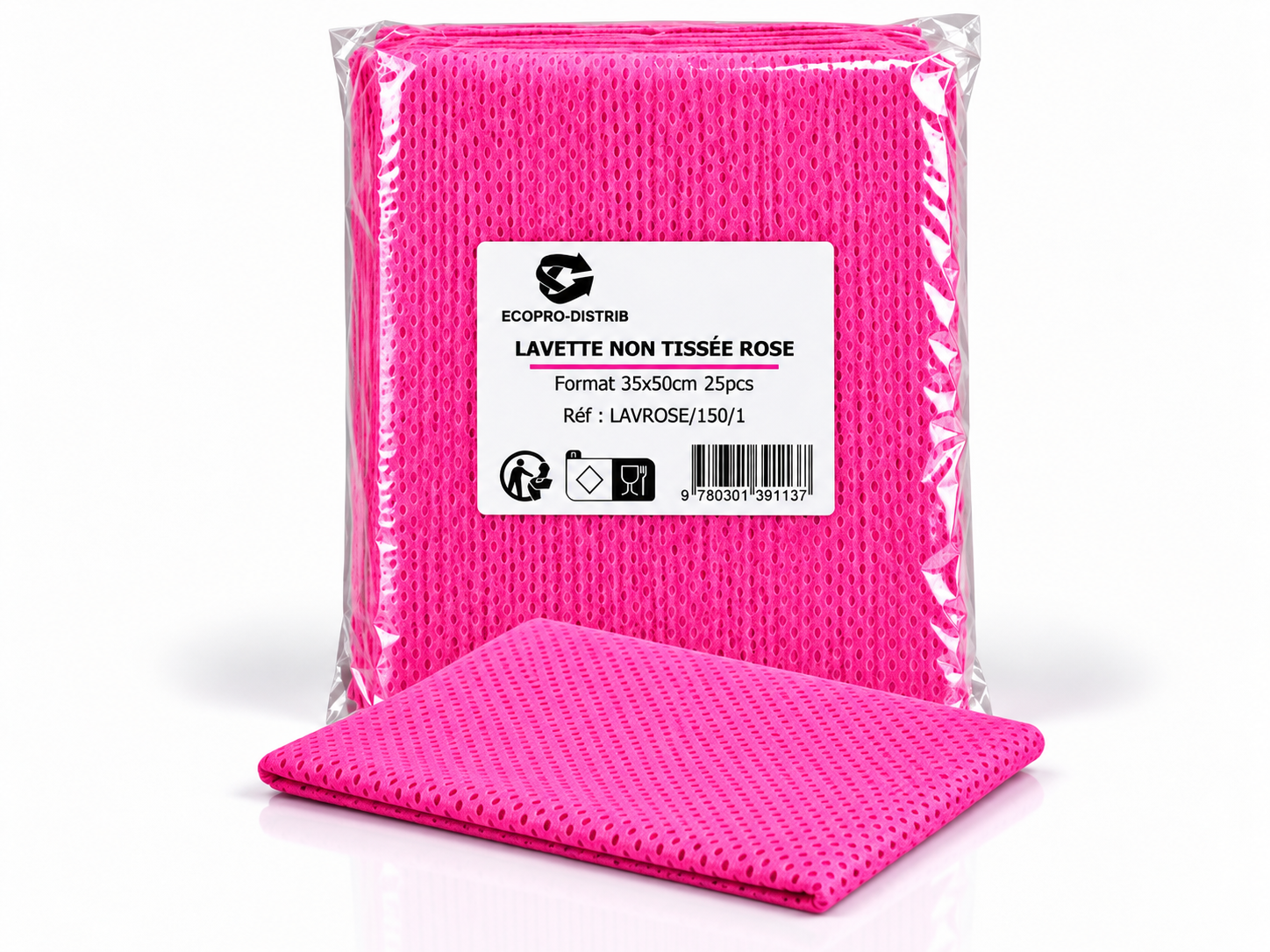 LAVETTE NON TISSES ROSE 35x50cm ( 6x25pcs) E&C