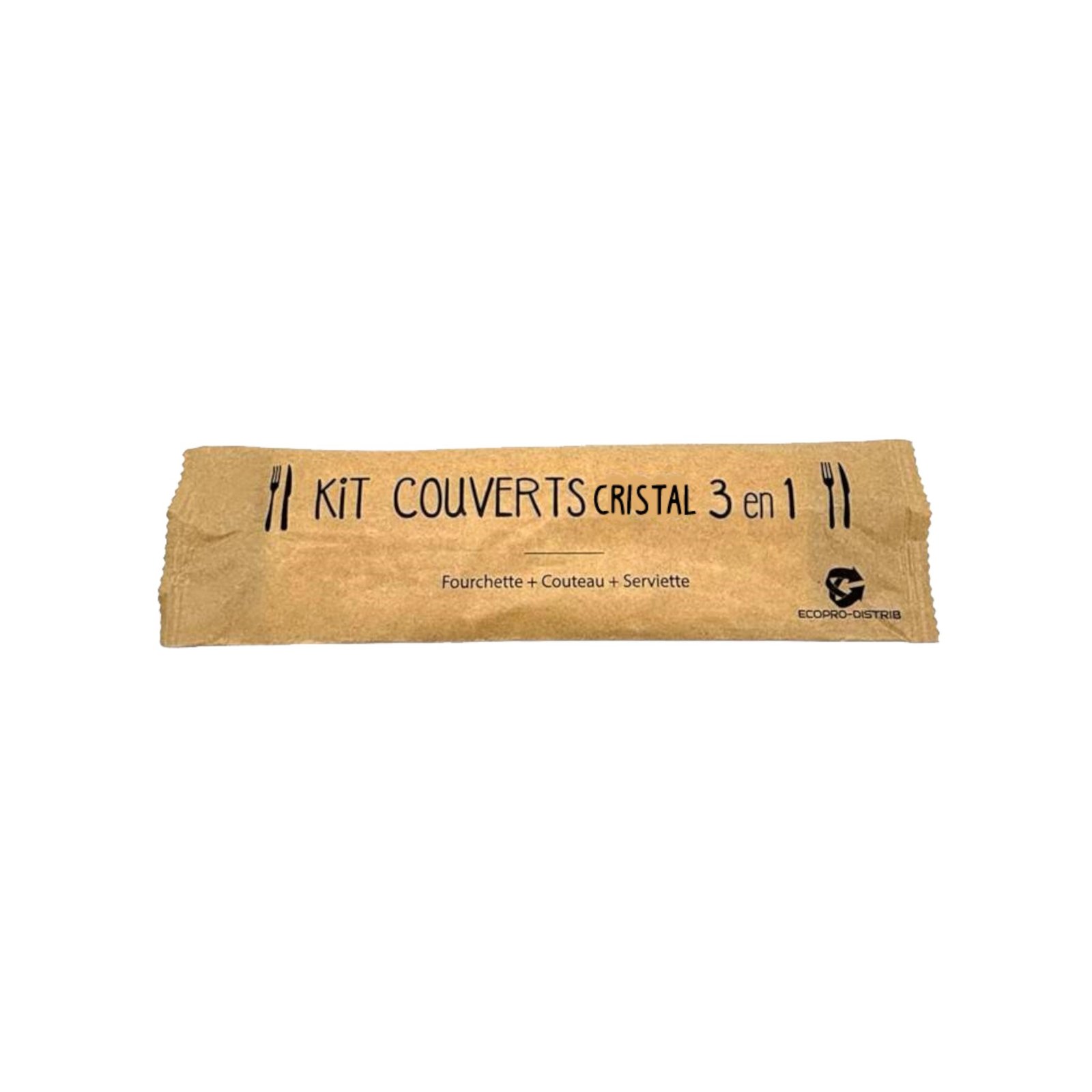 Kit couverts plastique ''cristal réutilisable'' 3/1 couteau + fourchette + serviette E&C