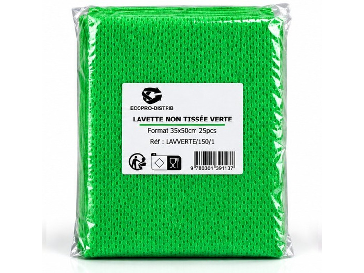 LAVETTE NON TISSES VERT 35x50cm ( 6x25pcs)