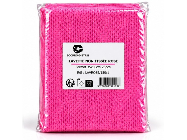 LAVETTE NON TISSES ROSE 35x50cm ( 6x25pcs) E&C