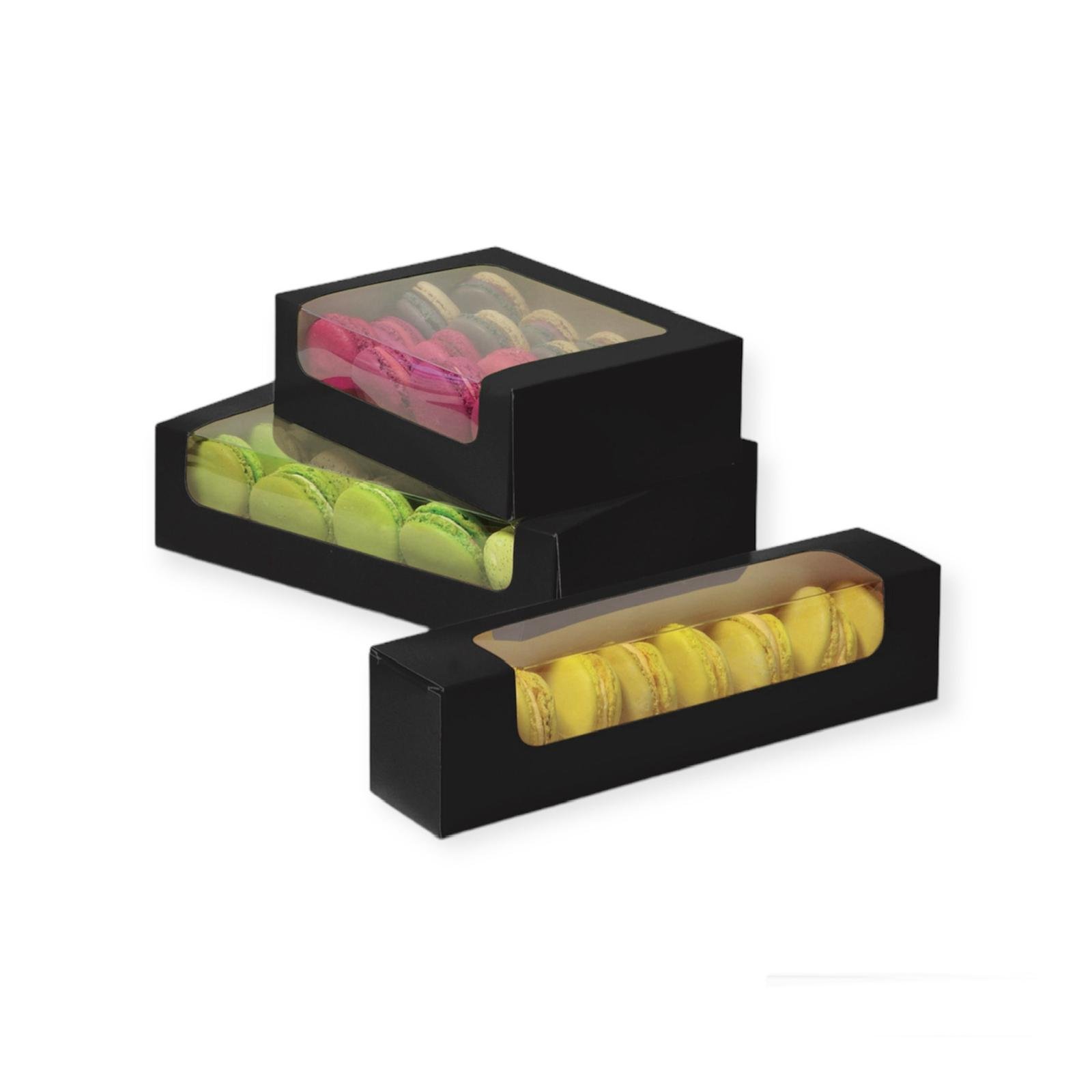 BOITE A MACARONS A FENETRE NOIR 22x14,7x5,5 (50PCS)