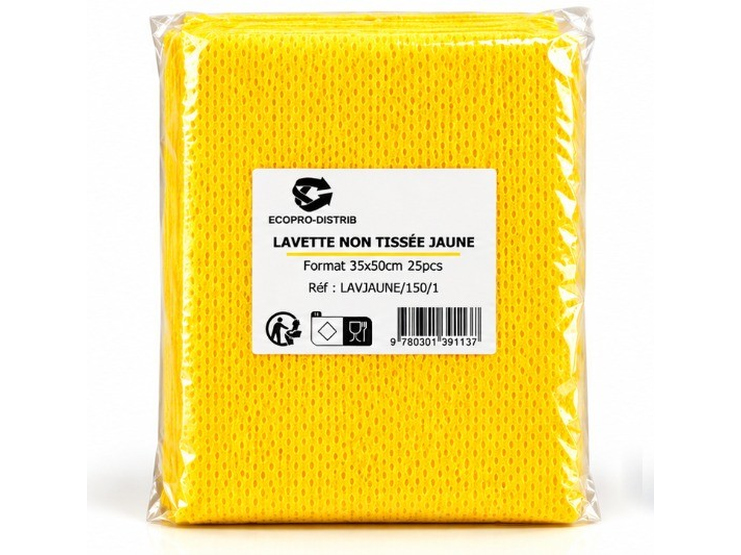 LAVETTE NON TISSES JAUNE 35x50cm ( 6x25pcs) E&C